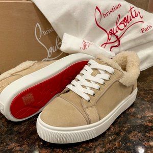 Christian Louboutin Women's Fun Vieirissima Beige Suede/Shearling Sneakers 11/42